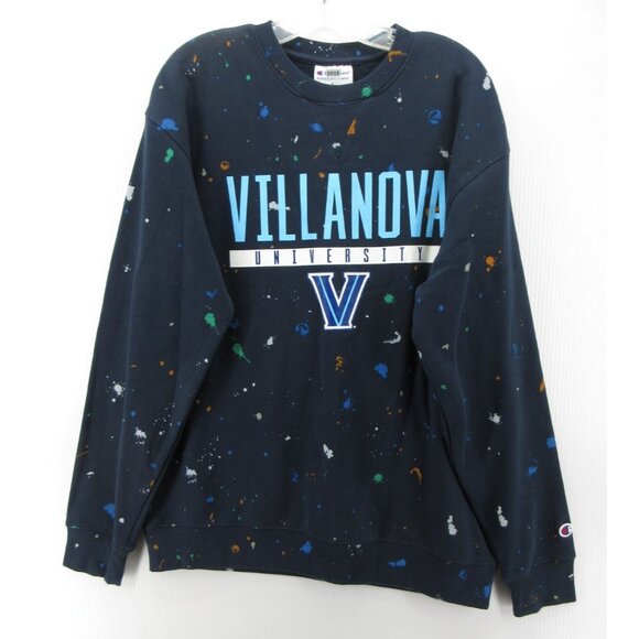 Villanova Wildcats University Sweatshirt Large Champion Paint Splatter NEW - Picture 1 of 13